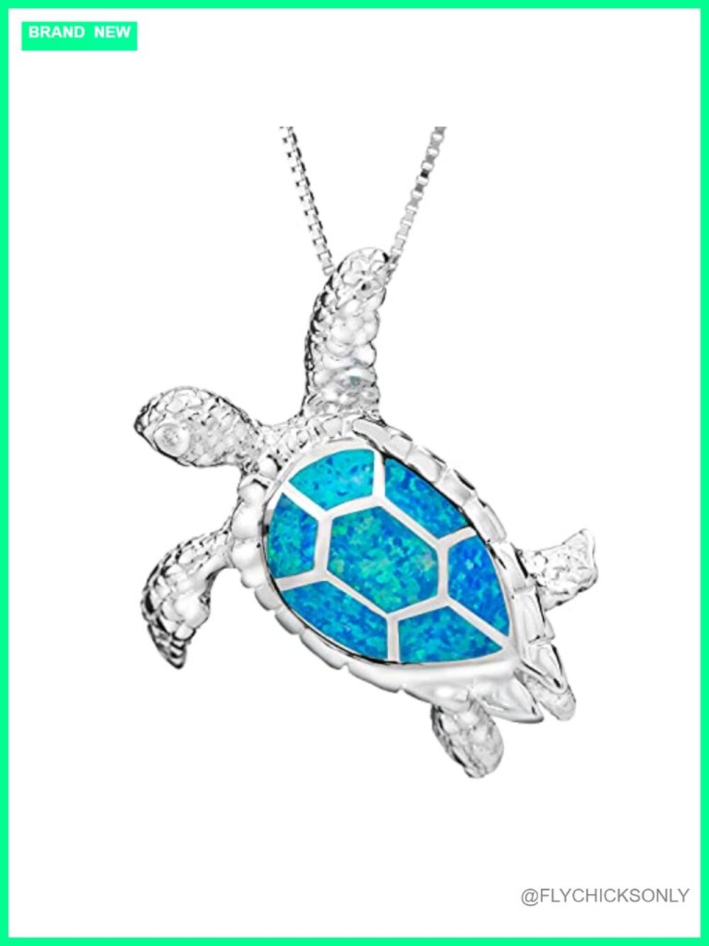 925 Sterling Silver Blue Opal Sea Turtle Necklace 18" Box Chain Hypoallergenic